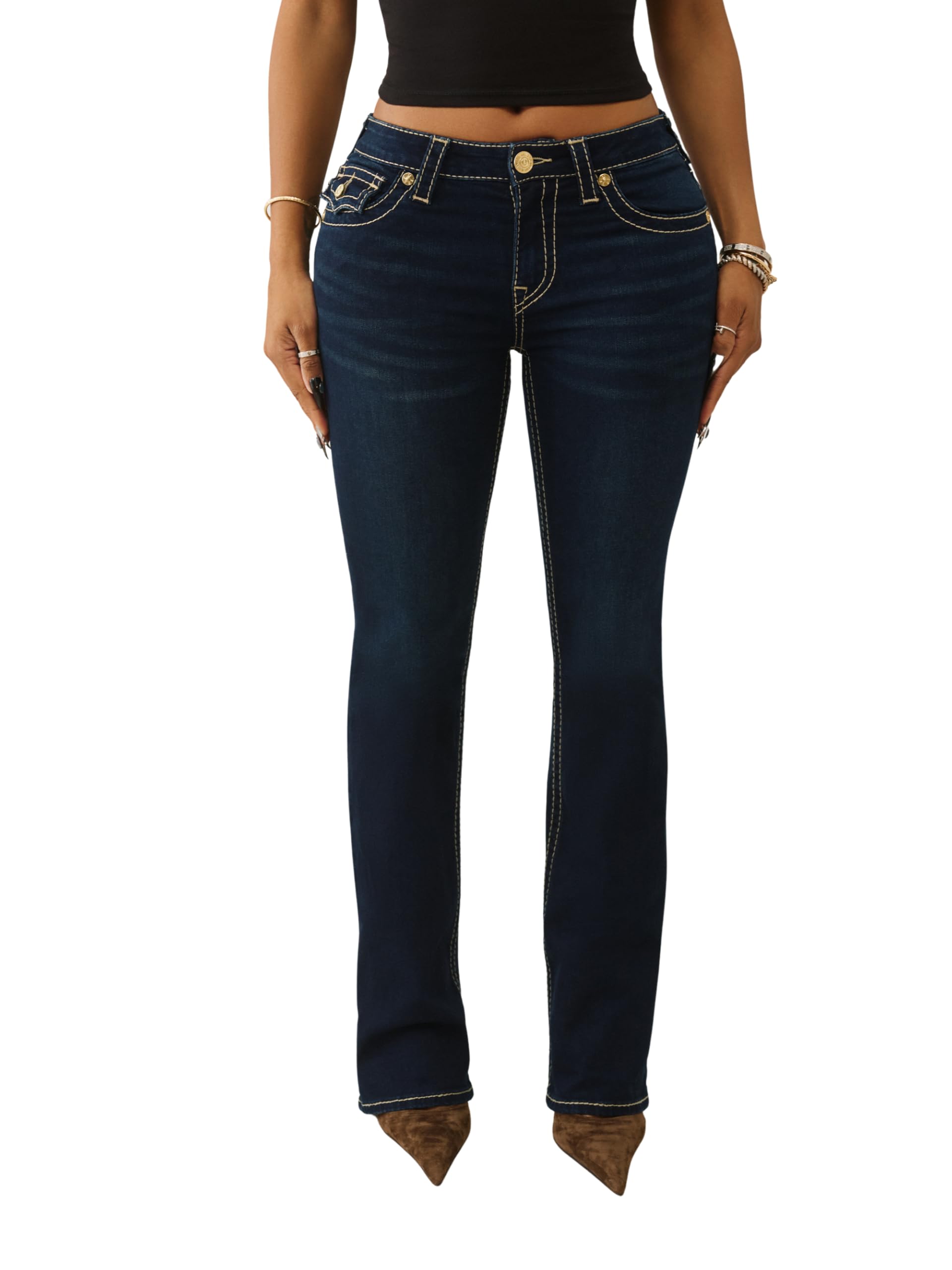 True Religion Damen Becca Big T Flap Bootcut Jeans