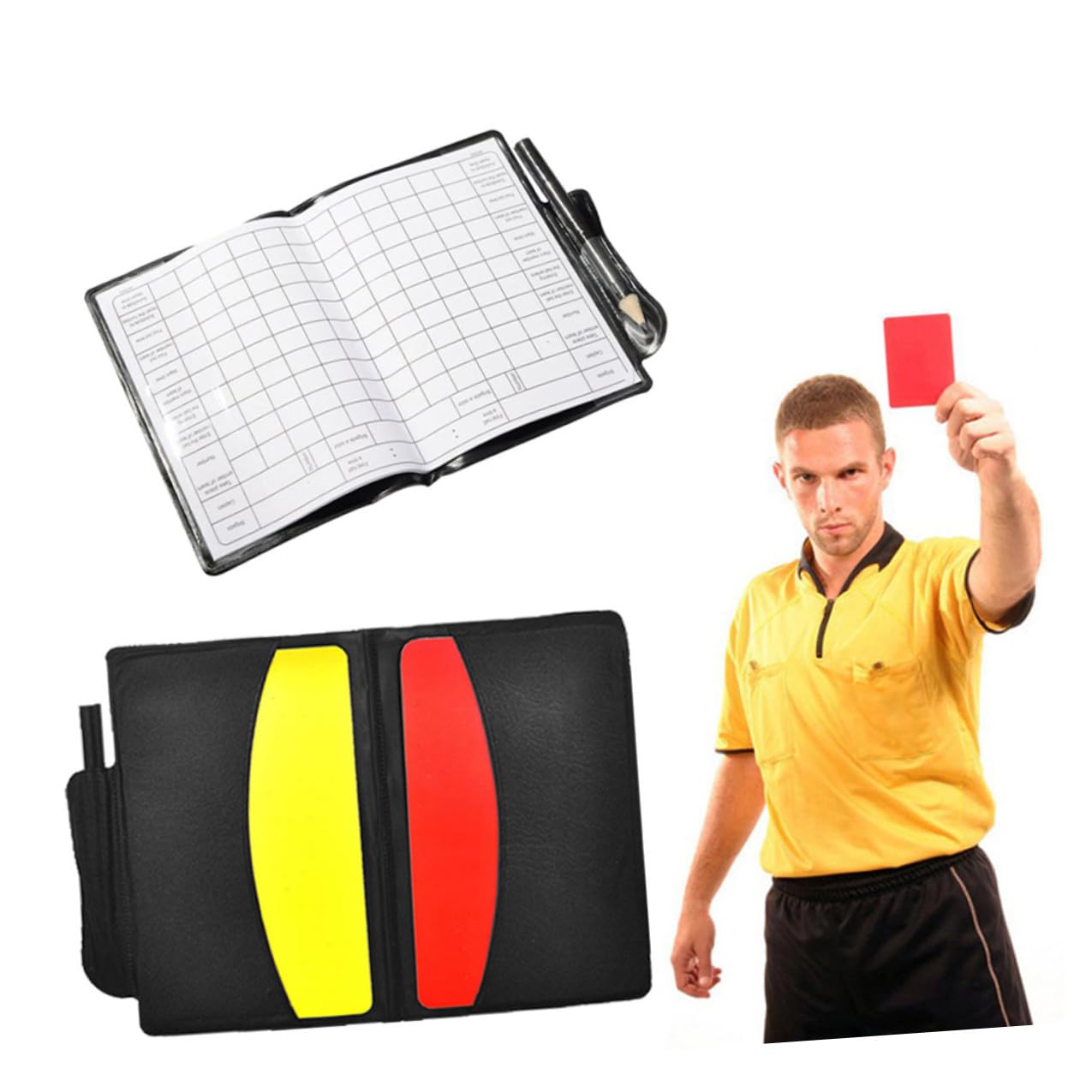 Healeved Kit Completo Arbitro Calcio con Carte Rosse e Gialle in PVC Resistenti, Fischietto in Metallo Multifunzione per Partite di Rugby e Giochi con Palla