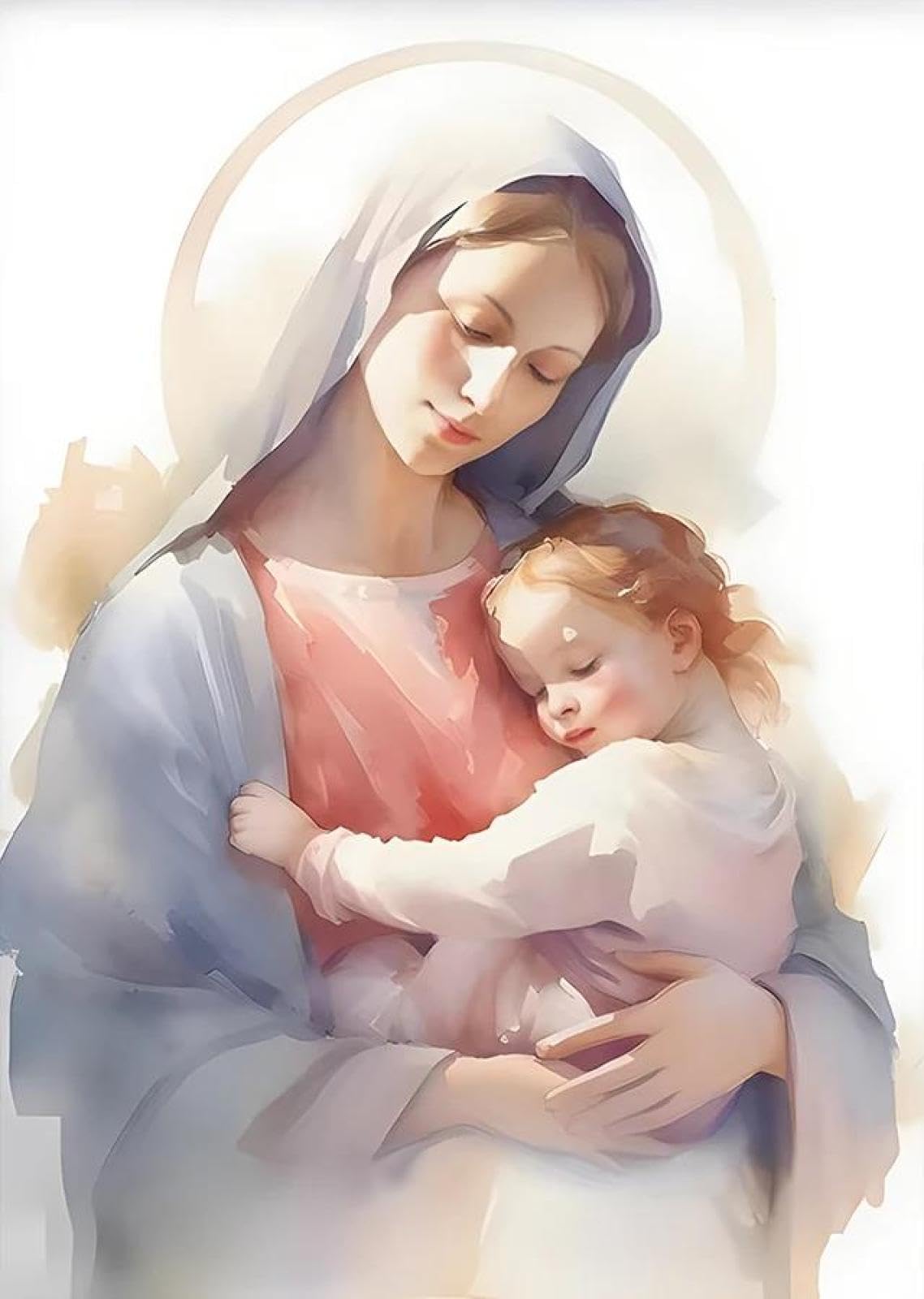 Baibexing Vintage Blessed Virgin Mary With The Child Catholic Christian Prayer Art Poster Canvas Painting Wall Prints Picture Home Decor A9 21X30Cm Unframed