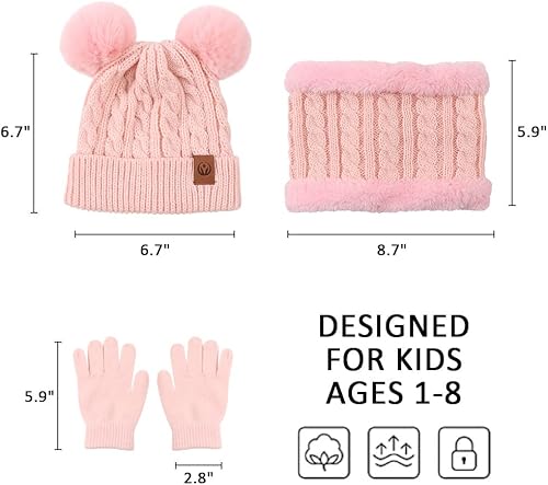 Miniatura 6 de Yuoahcn Conjunto de gorro de invierno para niños, bufanda y guantes de punto cálidos para niños y niñas, de 1 a 8 años