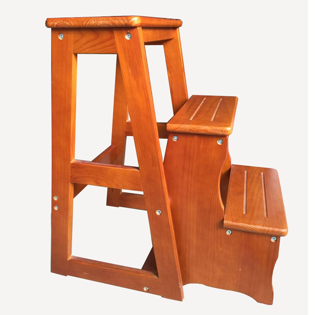 Tabouret escalier bois massif pour salon - Escabeau 3 marches et support plantes