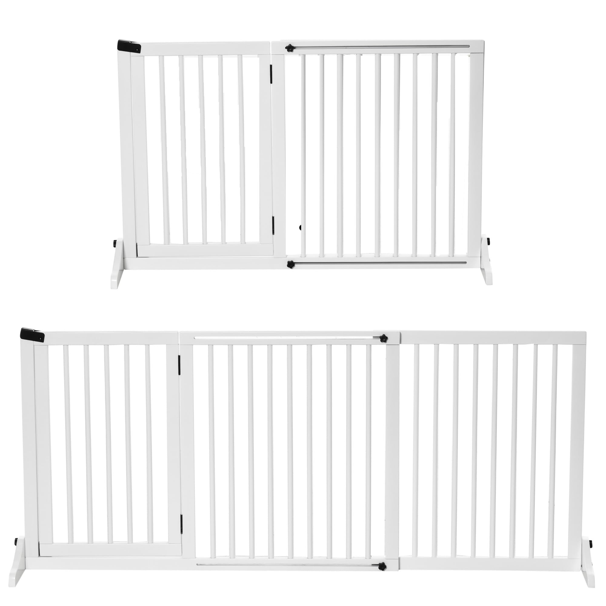 PawHut Absperrgitter Hund Freistehend Verstellbar 113-166 x 71 cm Weiß | Schutzgitter mit Füßen, Treppentürgitter Holz, Hundeabsperrgitter, für Treppen Türen Küche Flur, 3 Paneelen