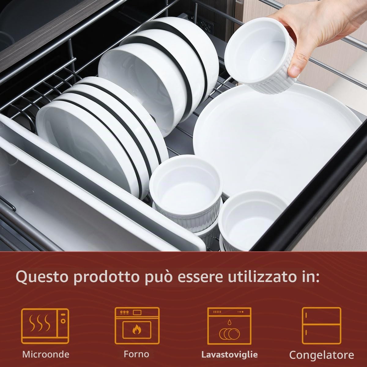 WishDeco Set di 6 Pirottini Ceramica, 200 ml Stampi per Soufflè, Cocotte Forno, Mini Pirottini Creme Brulee, Piccole Ciotole Bianche per Salse, Crema, Aperitivo