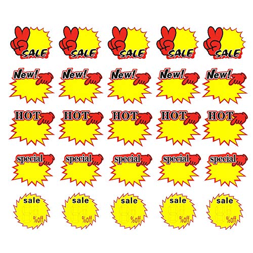 100 Pieces Starburst Sign Cards, 6.7 x 5.1 Inches Sale Paper Signs Price Burst Signs Assorted Display Tags for Retail Store Party Favors