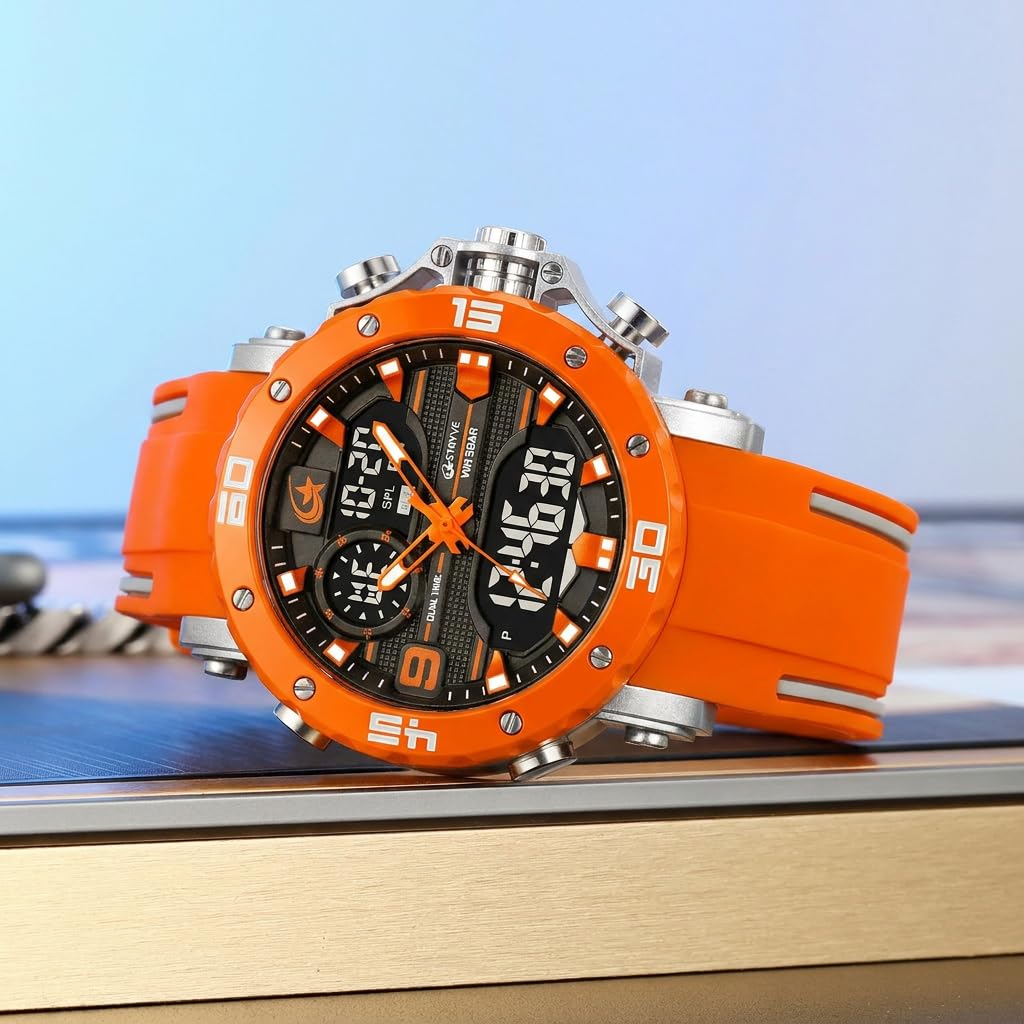 FANMIS Orologio da polso da uomo, sportivo, militare, impermeabile, digitale, analogico, tattico, per esterni, con quadrante grande, doppio fuso orario, LED luminoso, sveglia, cronometro, corsa
