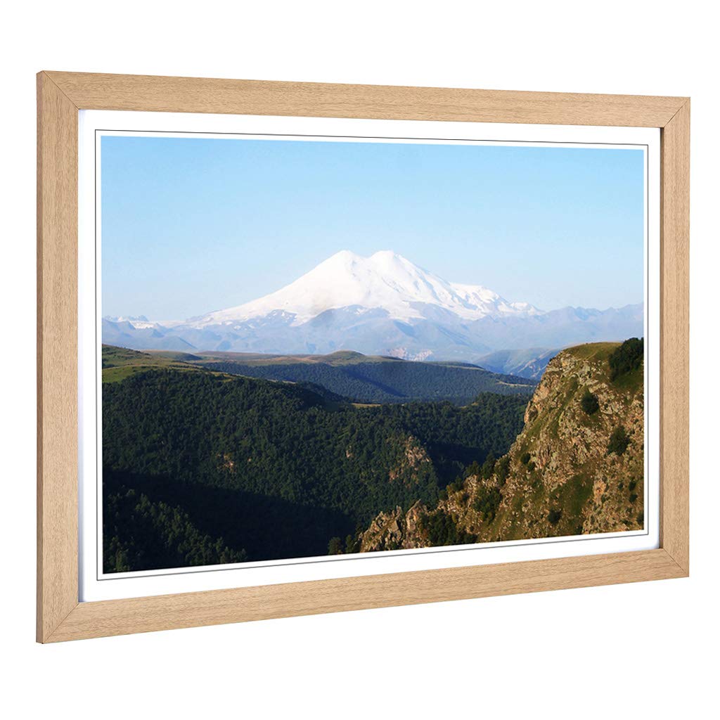 Big Box Art Framed Print of Landscape Elbrus Mountain Design | Wall Art Picture | Home Decor for Kitchen, Living Room, Bedroom, Hallway, Oak, A2 / 24.5x18 Inch / 62x45cm