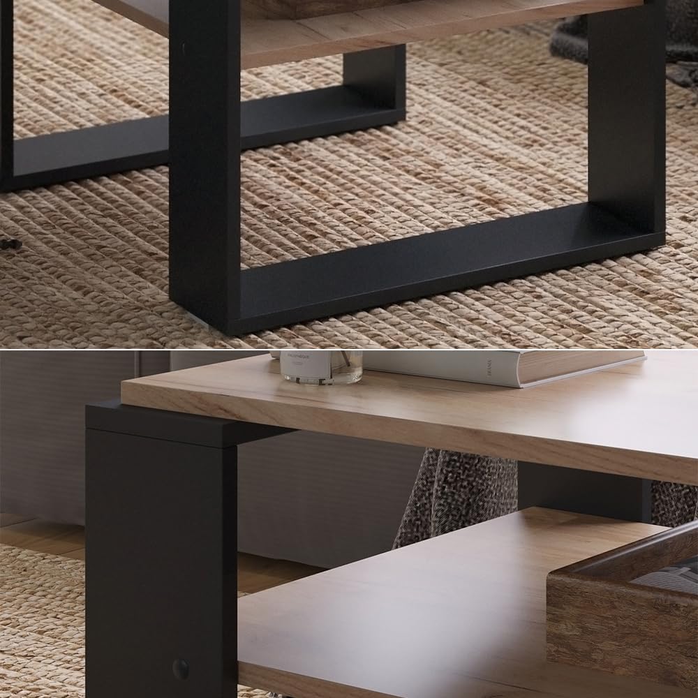 Vicco Tavolino da salotto Helm, Rovere dorato, 65.6 x 55.8 cm con ripiano, adatto per riporre riviste e telecomandi