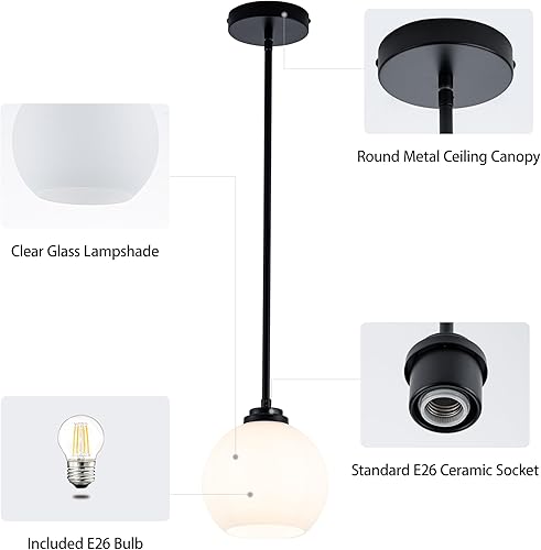 Miniatura 101 de MAYNA Lámpara colgante de granja de 1 luz, lámparas de jaula de metal negro con cadena ajustable y pantalla de vidrio, luces colgantes para isla