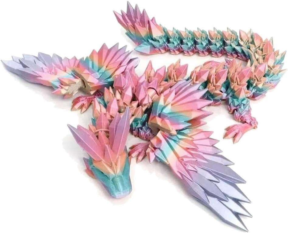 8.6 Inch 3D Printed Rainbow-Dragon with Wings Collectible Figurine for Home Office Executive Desk Decor