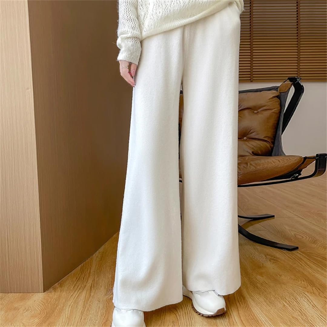 Pantaloni casual a gamba larga con vita in lana merino Rlastic Pantaloni invernali in lana, Ben Zi, S