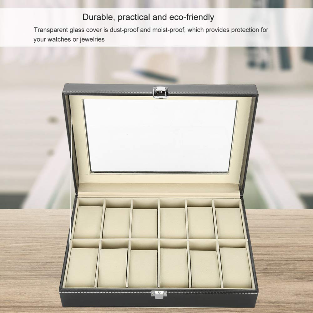 Vitrina de Reloj de Cuero de PU con 12 Rejillas, Caja de exhibición de Joyas para Relojes, Caja de Almacenamiento de Relojes de joyería para clasificar y exhibir Relojes,
