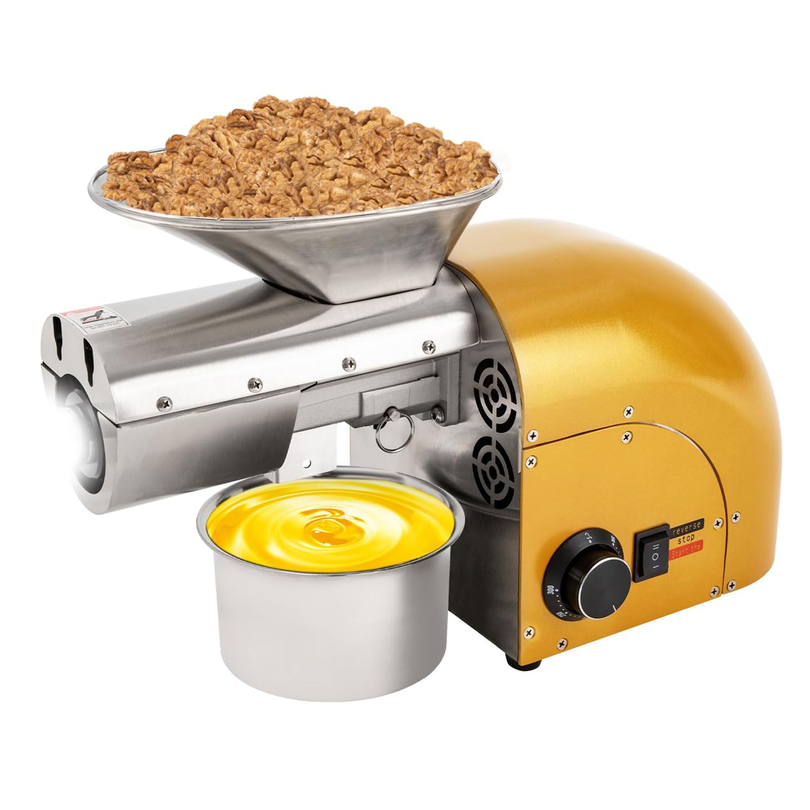 HADECOLL 1250W Steel Stainless Oil Pressing Machine, Commercial Automatic Oil Press Extractor - Cold & Hot Press, No-Fry Material Oil Extraction Device for Peanuts Soybeans Sesame,X,Z