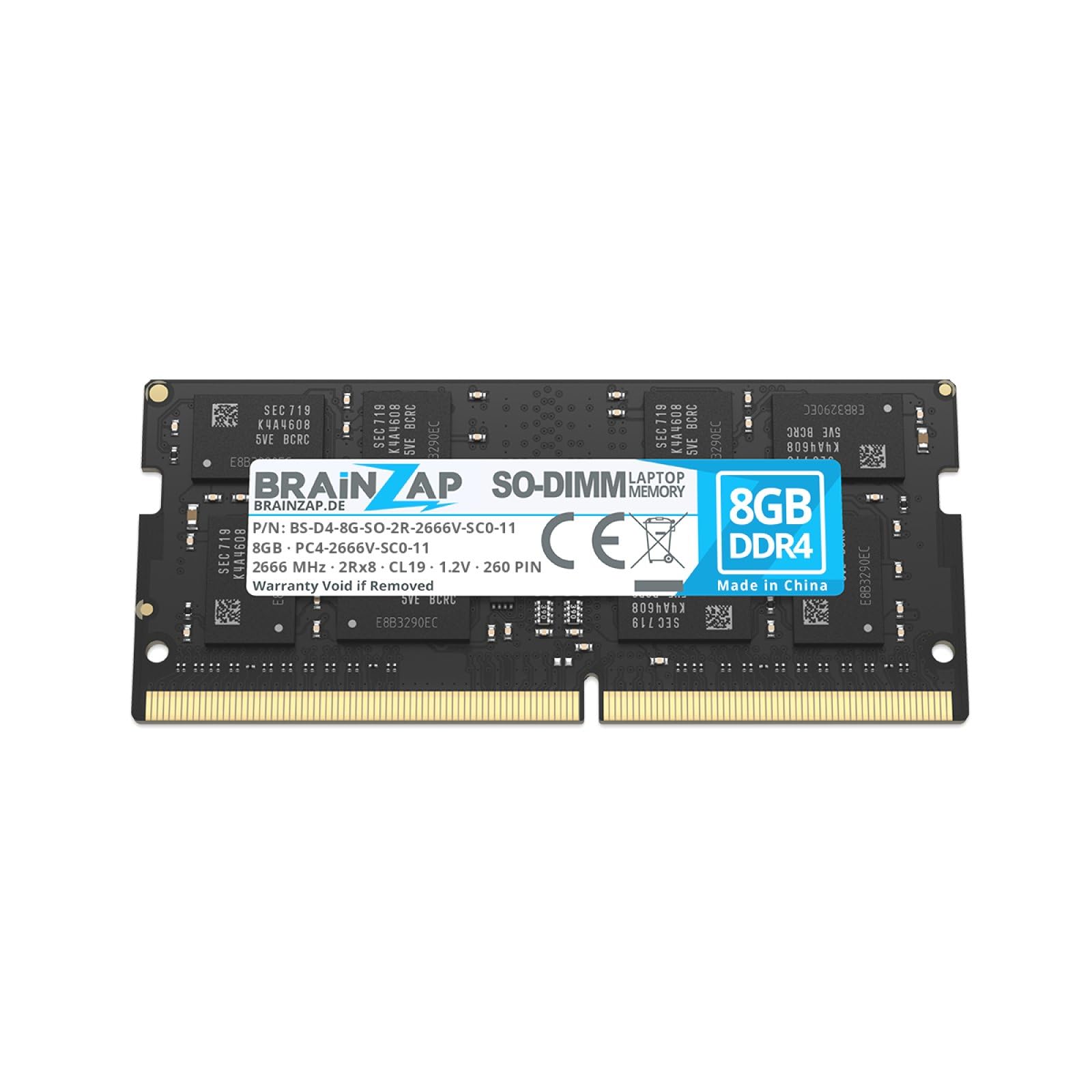 BRAINZAP 8 GB DDR4 RAM SO-DIMM PC4-2666V-SC0-11 2Rx8 2666 MHz 1,2 V CL19 notebook laptop pamięć robocza bez buforowania ECC