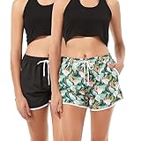 badeshorts damen schwarz spitze 🏄‍♀2 Pack:Sommer Kurze Badehose eine in Schwarz und eine mit modischem Aufdruck, passend für jede Gelegenheit. Schnell Trocknend Strandshorts mit stylischen Prints und leuchtenden Farben, perfekt für Freizeit, Strand, Schwimmen, Sport, Fitness oder den Alltag.