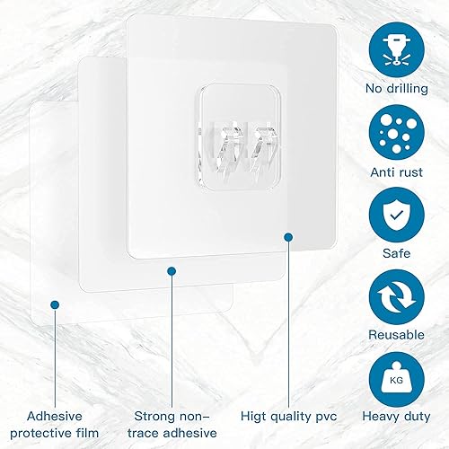 Miniatura 6 de Ganchos adhesivos grandes de acero inoxidable (8 piezas)  22 libras máximo, impermeables y resistentes al óxido para uso resistente en cocina, baño,