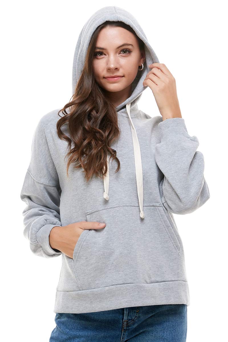 Womens Soft Knit Pullover Hoodie - Semi Cropped Silhouette w/Drawstring Sweater