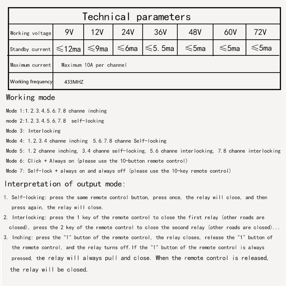8 K Wireless RF Fernbedienung Schalter 12V/24V/36V 433MHz Remote Cont Wireless Remote Motor Control Switch DC9V-72V