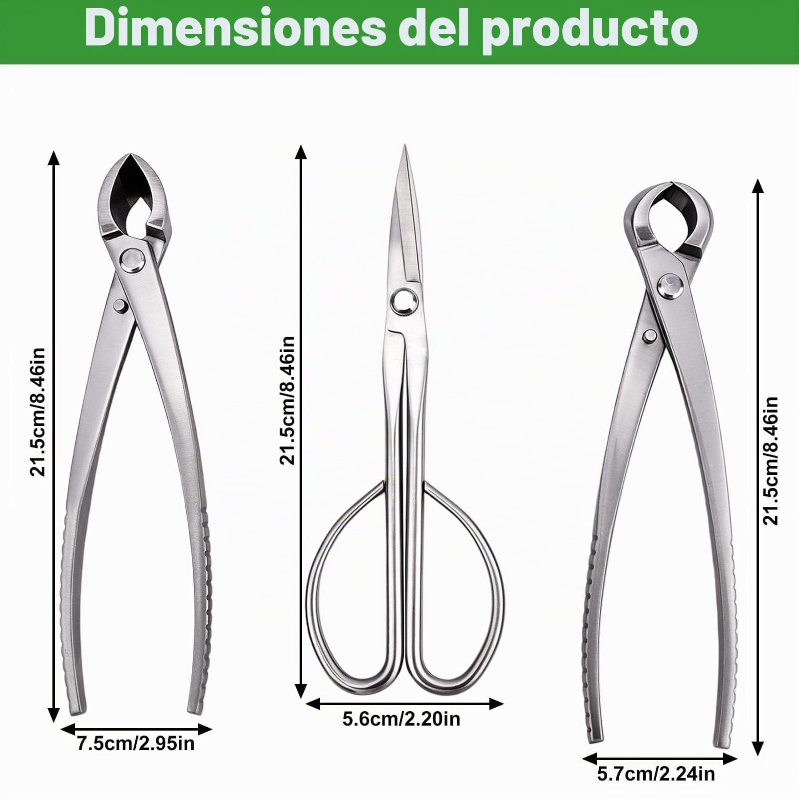 3uds Herramientas para Bonsai, Profesional Acero Inoxidable con Cortador de Pomo Cortador Cóncavo y Tijeras Hojas para Poda Modelado y Cuidado Plantas Precisión