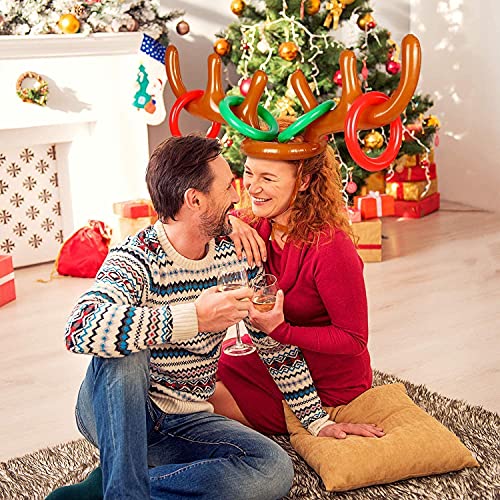 Tenwo Opblaasbaar ringwerpspel met 4 ringen, kerstfeest, werpspel, opblaasbaar rendier, gewei, ring, werpspel, toss spel… - Image 6