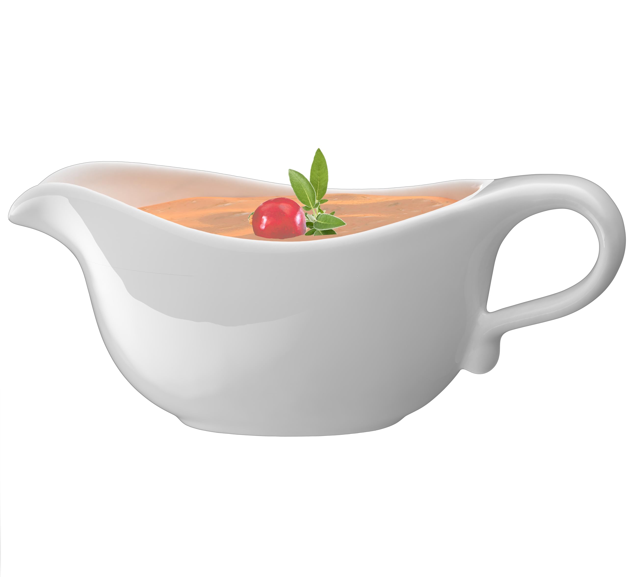 Sauciere & Tablett – Extra Größe – mit ergonomischem Griff,Weißes feines Porzellan mit großem tropffreiem Ausgießer,für Soßen, Erwärmen von Saucen,