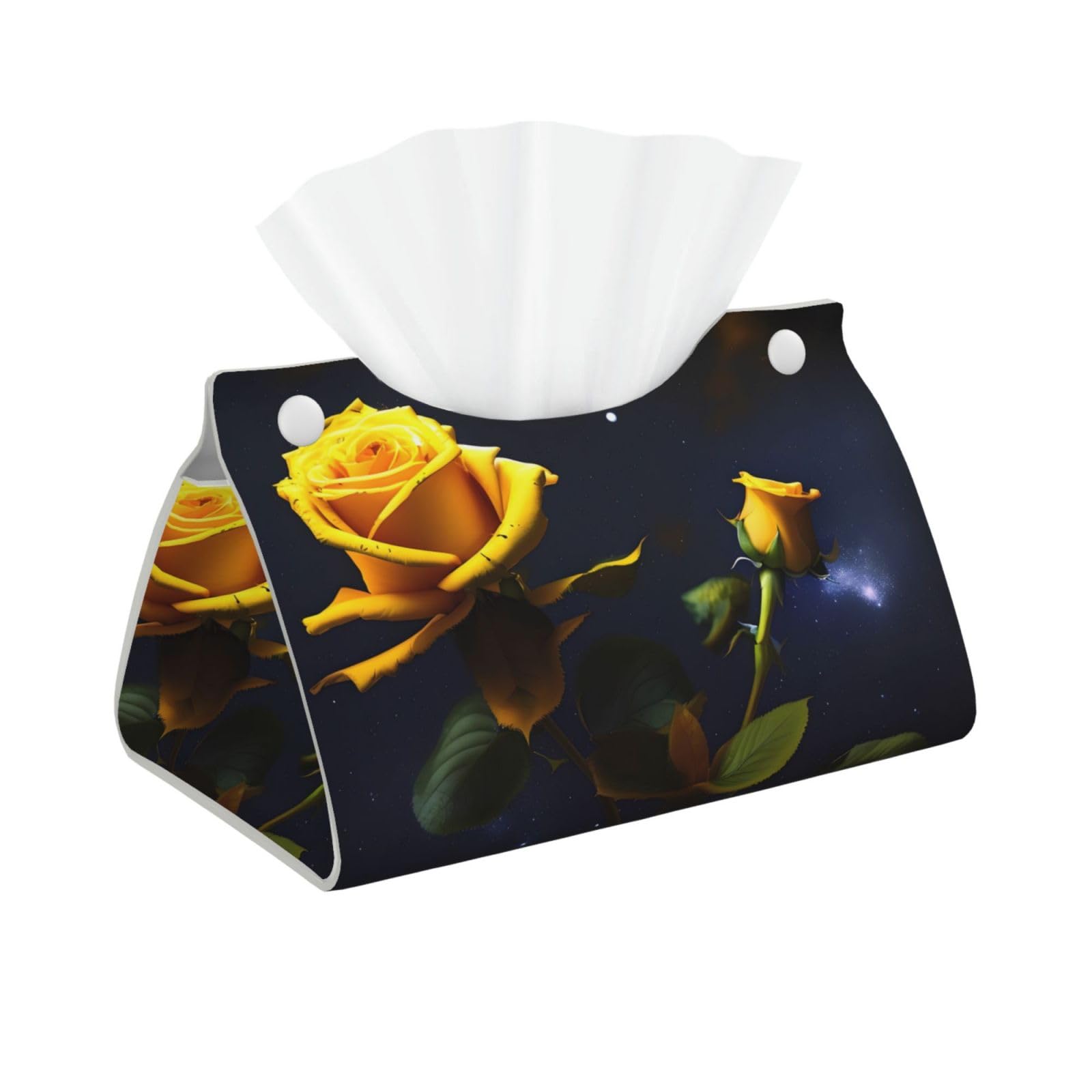Yellow Roses Starry Night Rectangular Leather Tissue Box Cover, Folding Facial Tissue Holder Dispenser for Car