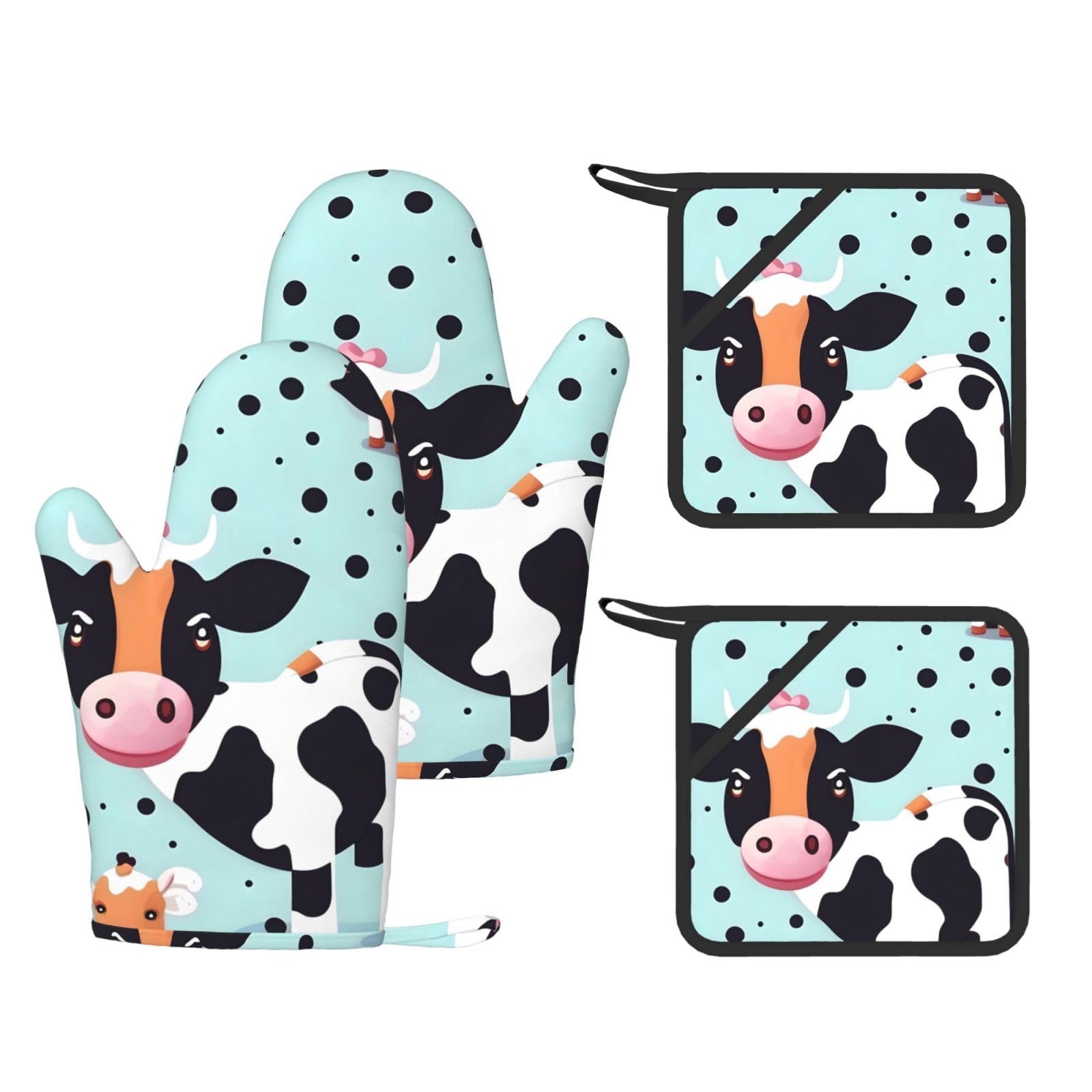 Gants de cuisine en silicone motif vache résistants à la chaleur lot de 4