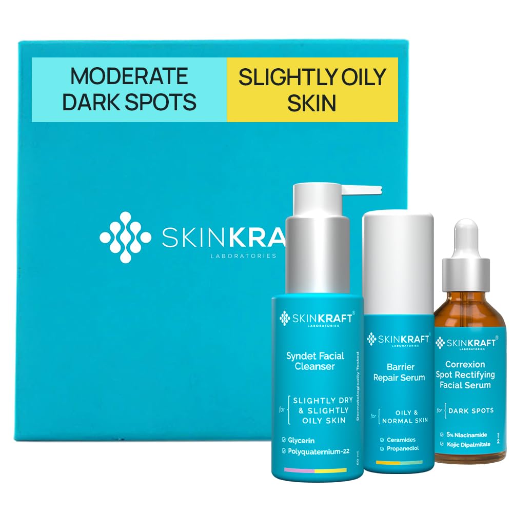 SkinKraft Moderate Dark Spot Removal Skincare Kit For Slightly Oily Skin With Cleanser + Moisturizer + Serum - For Women & Men - Dermatologist Recommended (Pack Of 3)