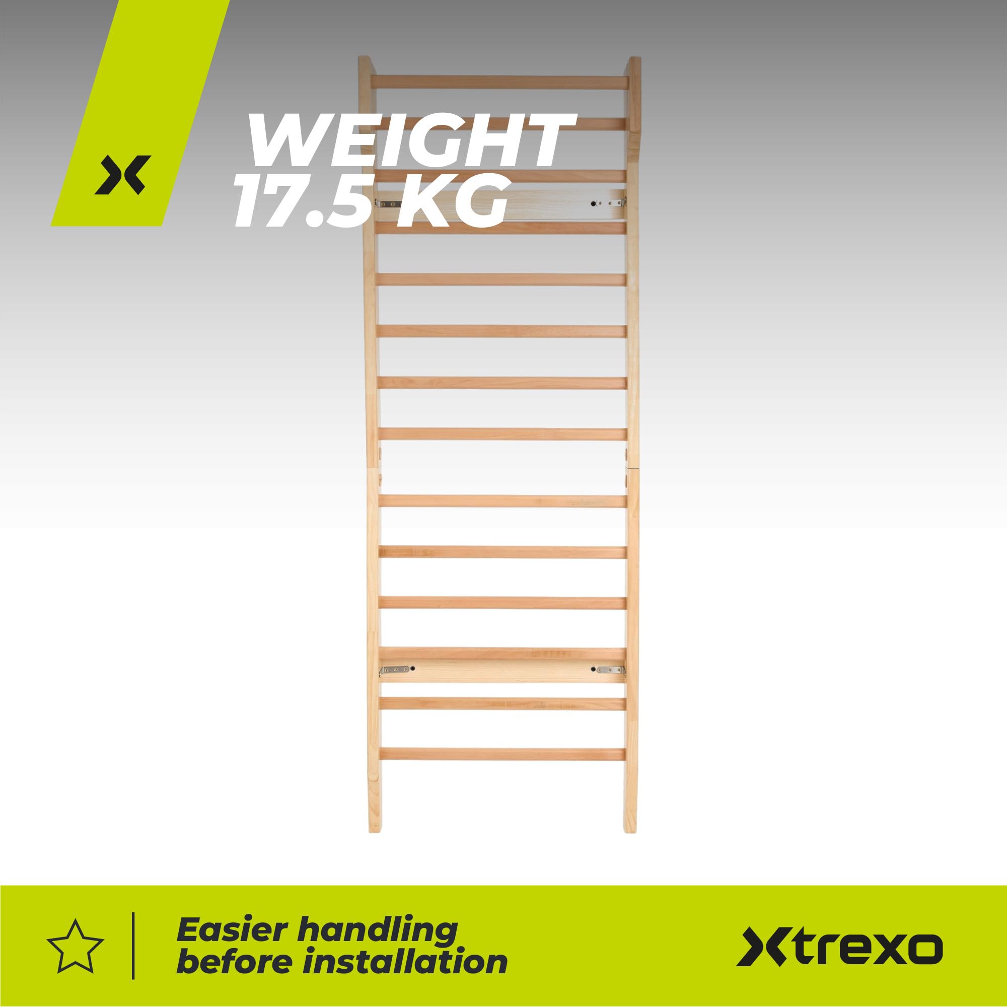 Drewniana ścianka ze szczeblami 230 x 80 cm – ścianka gimnastyczna stabilna do 200 kg – ścianka wspinaczkowa do wnętrz z drewna sosnowego i bukowego – urządzenie fitness dla dzieci i dorosłych