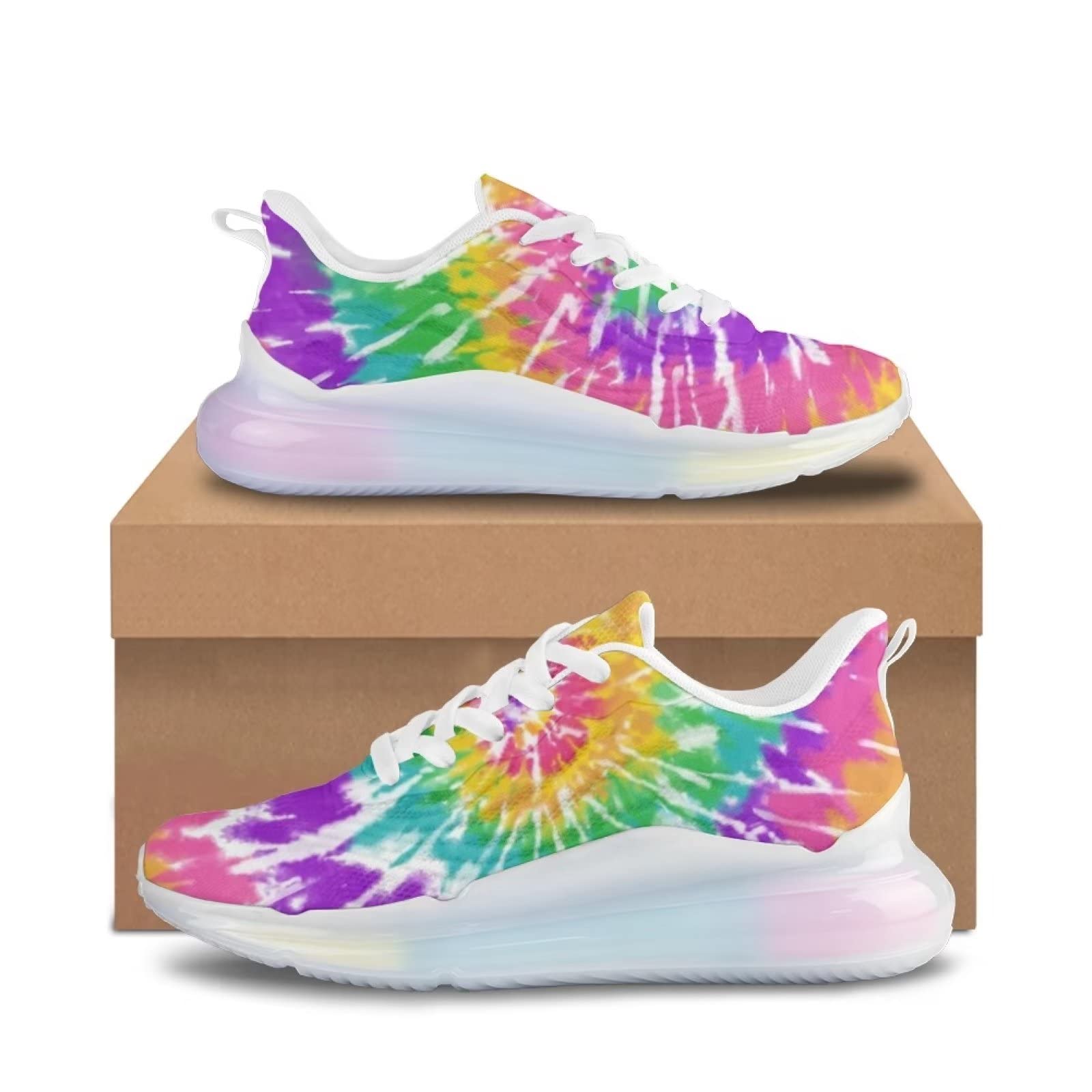 chaqlin Scarpe da ginnastica arcobaleno con cuscino d'aria per donne e ragazze, scarpe da corsa sportive in maglia leggera