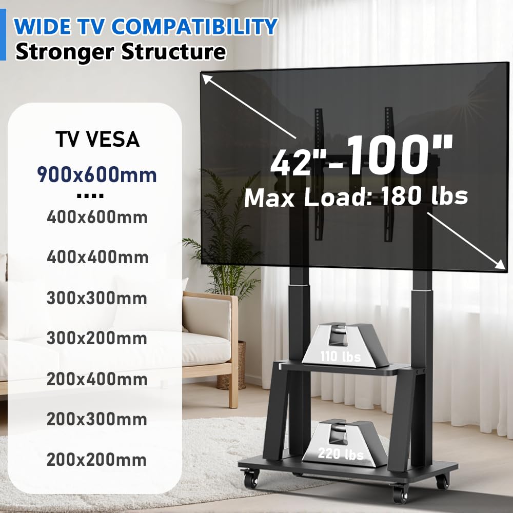 Trolley Suruote TV Stood 42-100 Pollici Adattabilità Elevazione - Dettaglio