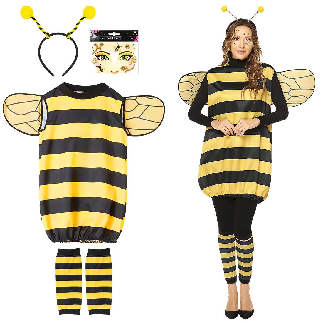 Sprinlot Disfraz de Abeja para Adulto, Diadema de Abeja, Disfraces de Abeja con Alas, Accesorios Disfraces de Abeja de Carnaval Cosplay Animales Fiesta