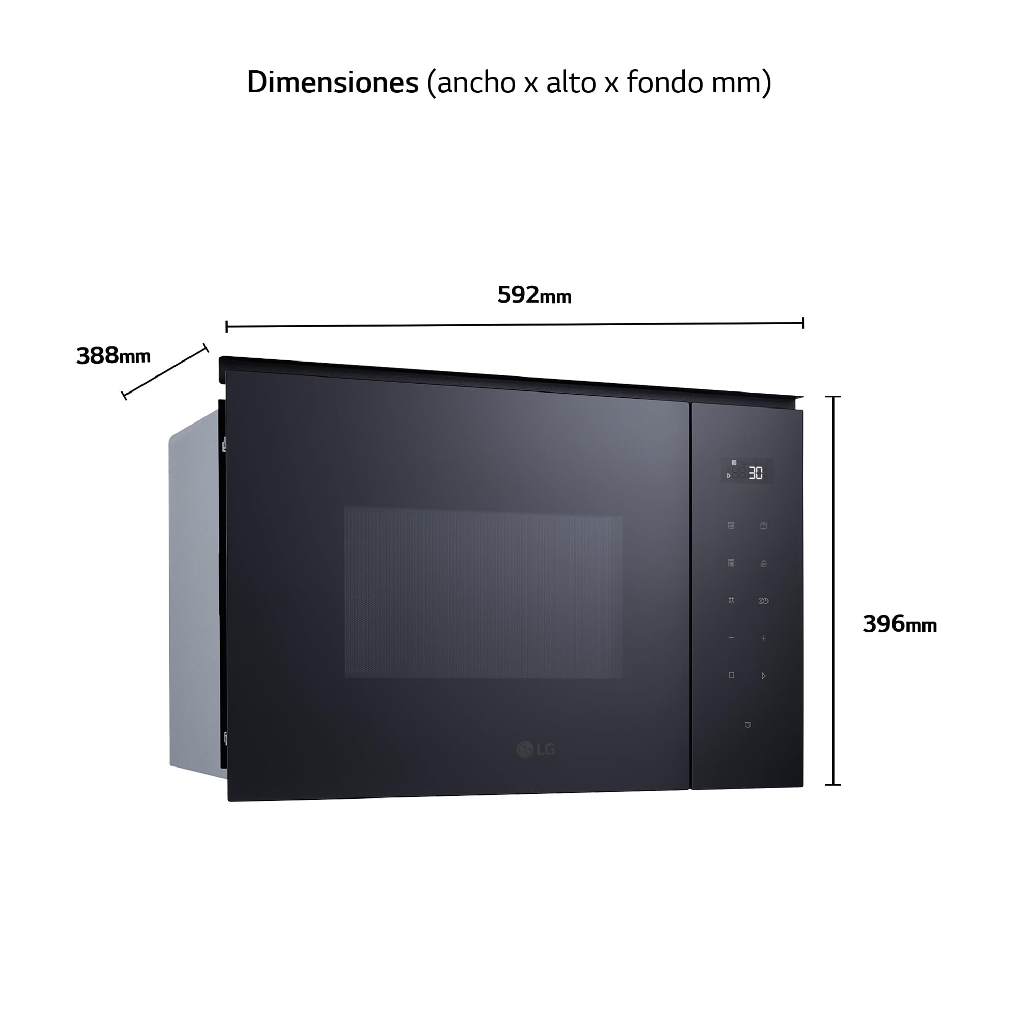 LG MGBZ2593F – Microondas Grill 2 en 1, 25L, Integración total, Display Led, 900W, Fácil impieza, Táctil, Cristal Negro, Inox