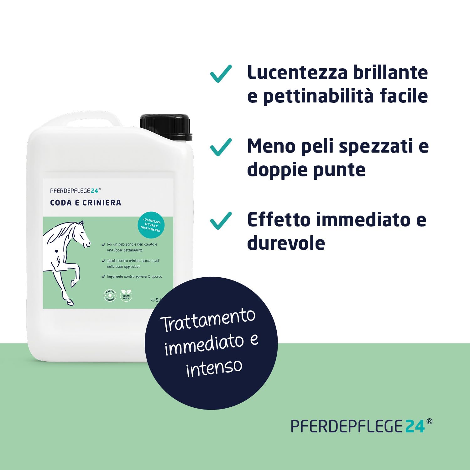 PFERDEPFLEGE24 Lo Spray per Coda & Criniera del cavallo in 0,5l, 1l, 2,5l & 5l - Lucentezza splendente, pettinabilità facile & cura delicata - Accessori & trattamenti per il cavallo