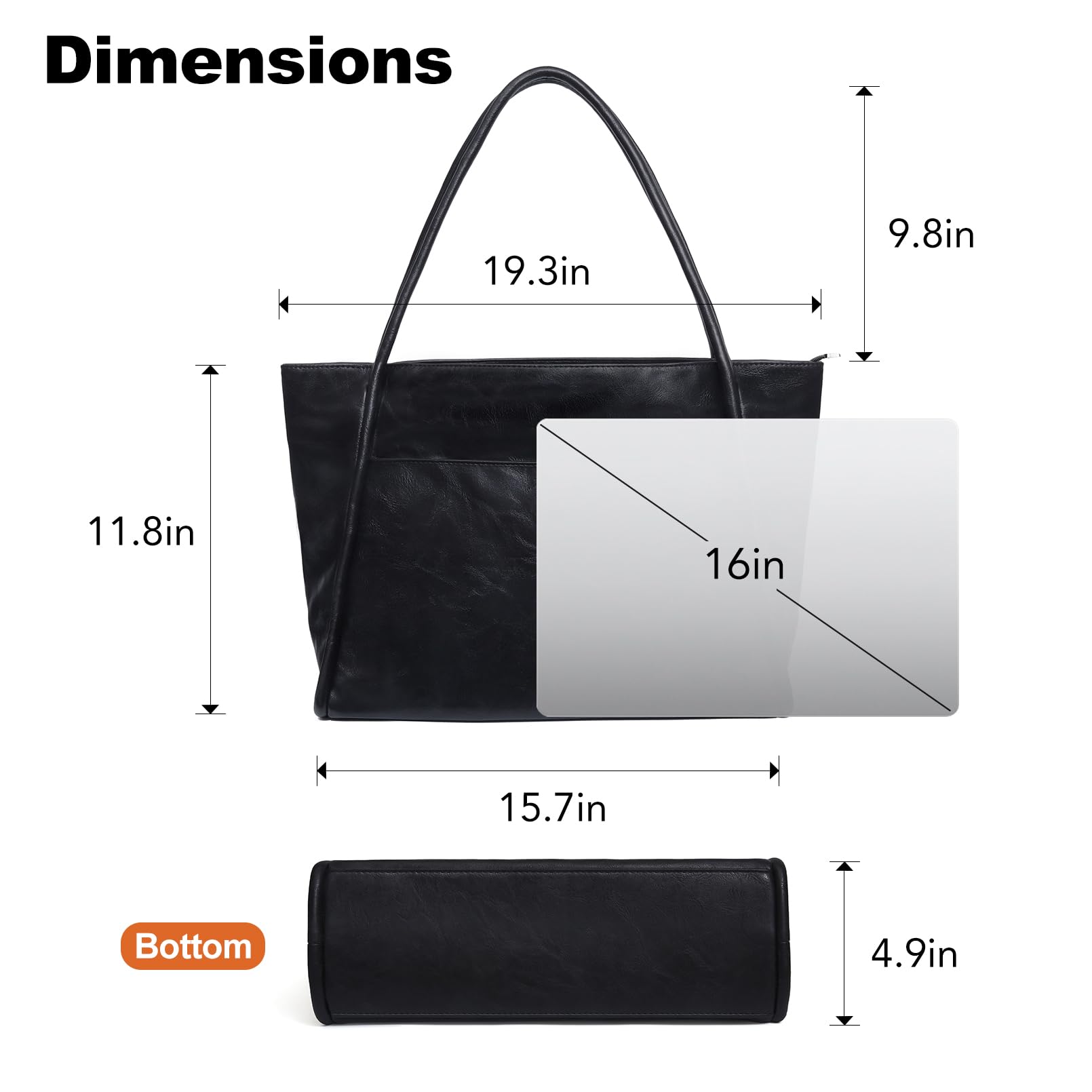 Large Tote Bag for Women Work with Zipper 16L Vegan Leather Ladies Travel Purses and Handbags