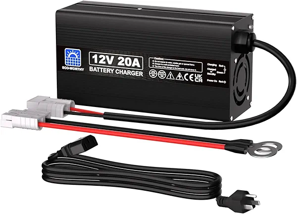 ECO-WORTHY 12V 20A Lithium Battery Charger 14.6V LiFePO4 Battery Charger with Quick Connector Automatic Smart & Maintenance for Deep Cycle Rechargeable Battery Boat RV
