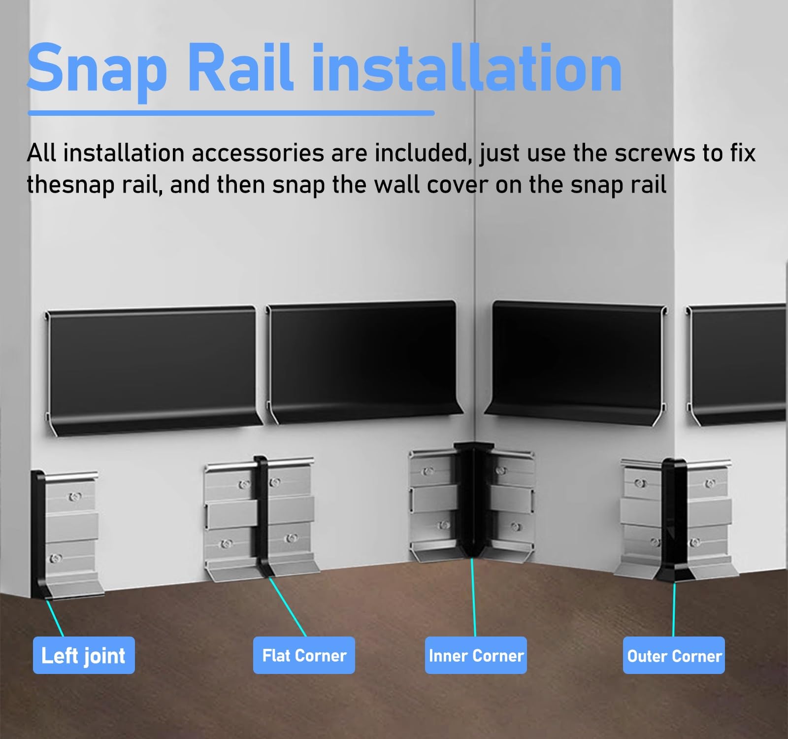 Rodapie 4 piezas de tableros de base para paredes, 1,5/2,4/3,2 pulgadas x 4,1 pies moldura de zócalo de aluminio para baño, cocina, cubiertas de rodapiés de metal - Accesorios completos(Brown 4pcs,H 6