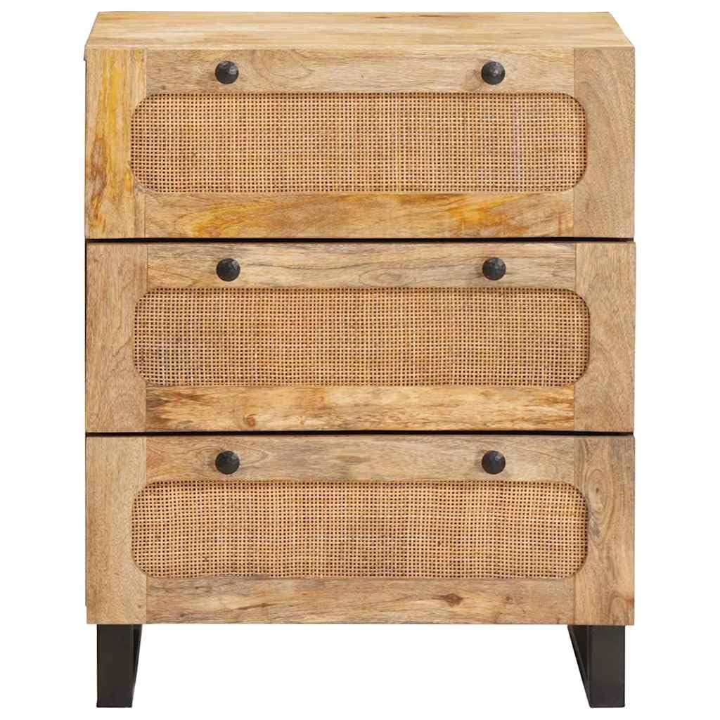 Komoda z litego drewna mango, 60 x 33 x 75 cm, z 3 szufladami i półką, brązowa, nowoczesna szafka do przechowywania do jadalni, biura, przedpokoju i warsztatu, wytrzymała i wszechstronna