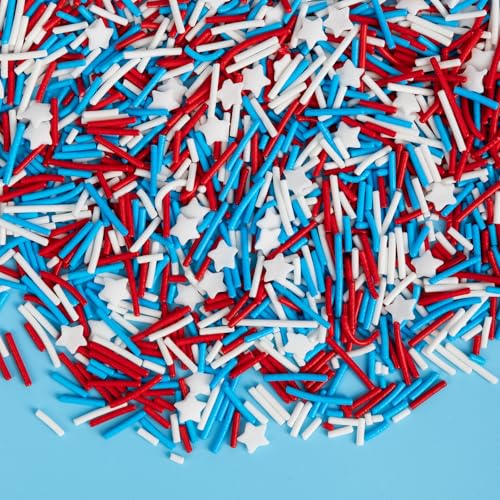 Image of Edible Patriotic Sprinkles for Cake Decorating,130g,July 4th Red White and Blue Jimmies Stars Sprinkle Mix,American Team USA Sprinkles,Independence Day Baking,Donut,Ice Cream,Cookies,Cupcake Topper,Memorial Holiday Festival Wedding Birthday Party Decorations | 130g,Independence Day,Baking Decorations,Cookies,Cupcake Topper,Memorial Festival,Wedding,Birthday Themed Holiday Supplies