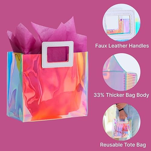 Miniatura 8 de VUOJUR 1 bolsa de regalo holográfica S de 8.3 pulgadas y 1 M de 11 pulgadas con papel de seda, orquídea