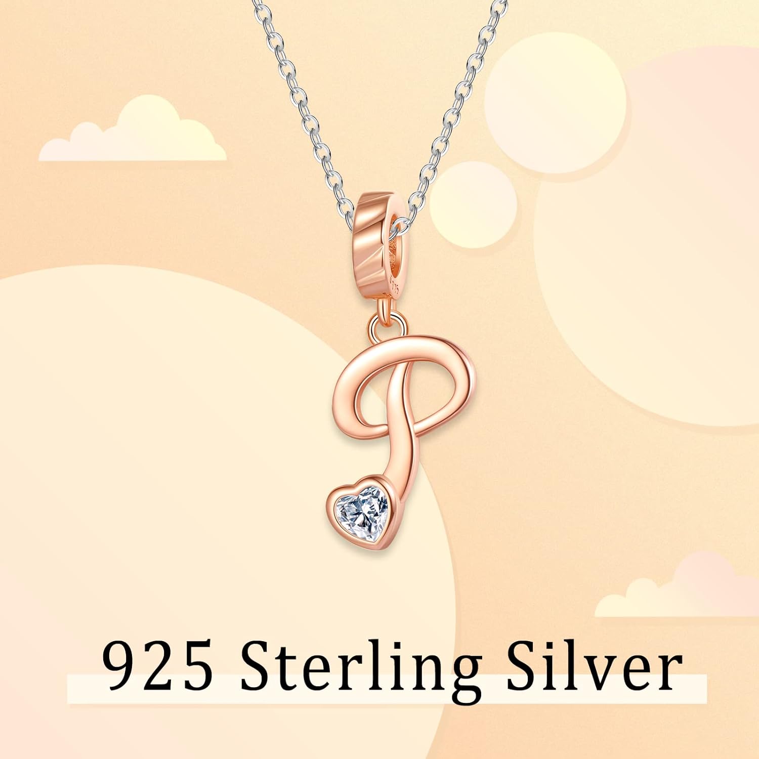 NINGAN Alphabet Series Pendant Charm Rose Gold 925 Sterling Silver Letter Charms Initial A-Z Dangle Beads for European Charm Bracelet - Image 2