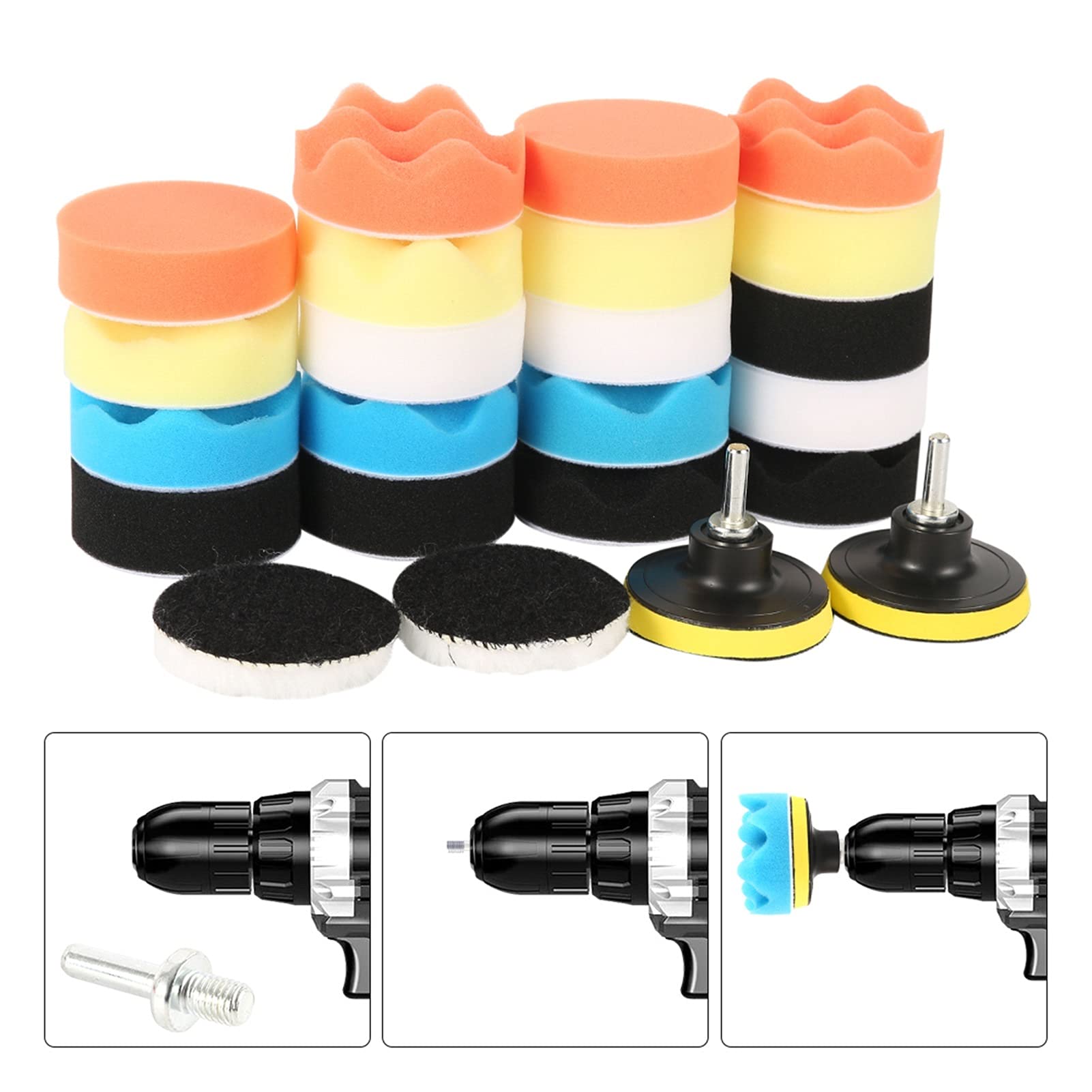 yaoqijie Auto Polierschwamm Pad Selbstklebende Buffing Wachsschwamm Auto Waschen Polierer Bohrer Adapter Zubehör Auto Polierscheibe Lasting (Color : 25pcs)
