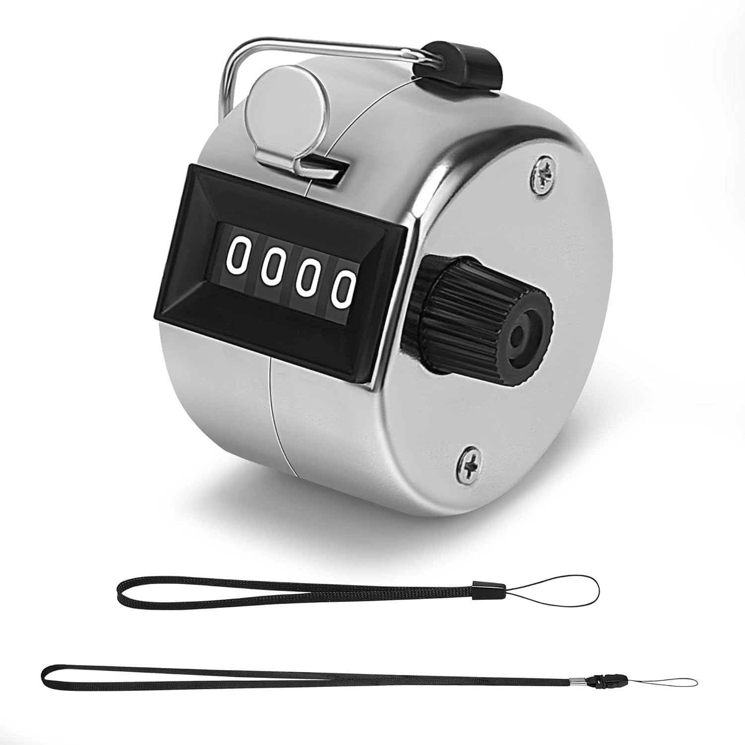 Silver Tally Counter, 4-Digit Number Count Clicker with Metal Case Mechanical Counter for Coaching, Knitting, Lap, Fishing, Golf and Row with 2-Nylon Lanyard,Accessories