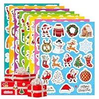 Jsdoin Christmas Stickers for Children, Vinyl Waterproof Kids Party Bag Fillers, Laser Flash Self Adhesive Stickers for Christmas Party(8 Sheets)