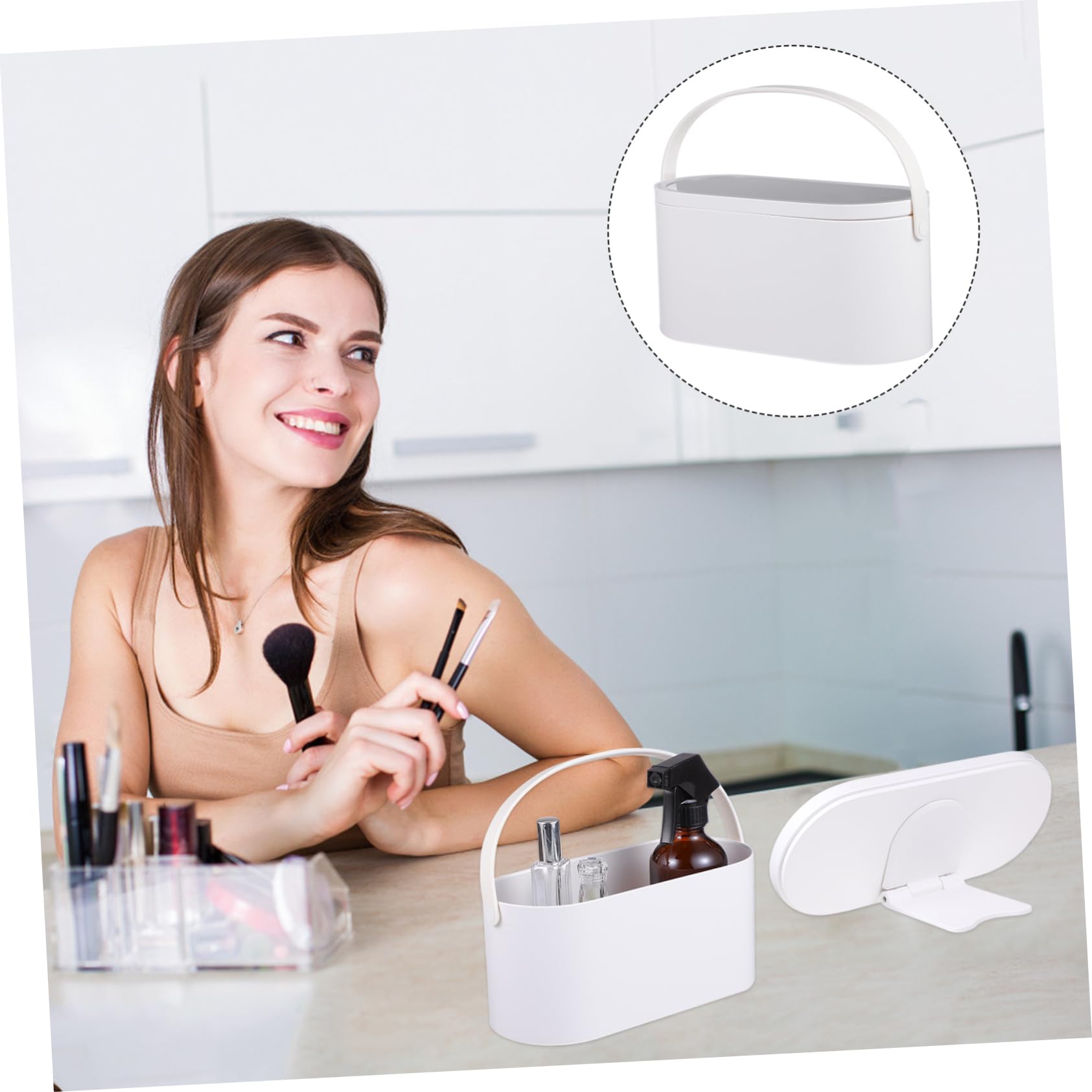 WOFASHPURET Travel Makeup Organizer Led Mirror Plastic Glass Touch Brightness Control