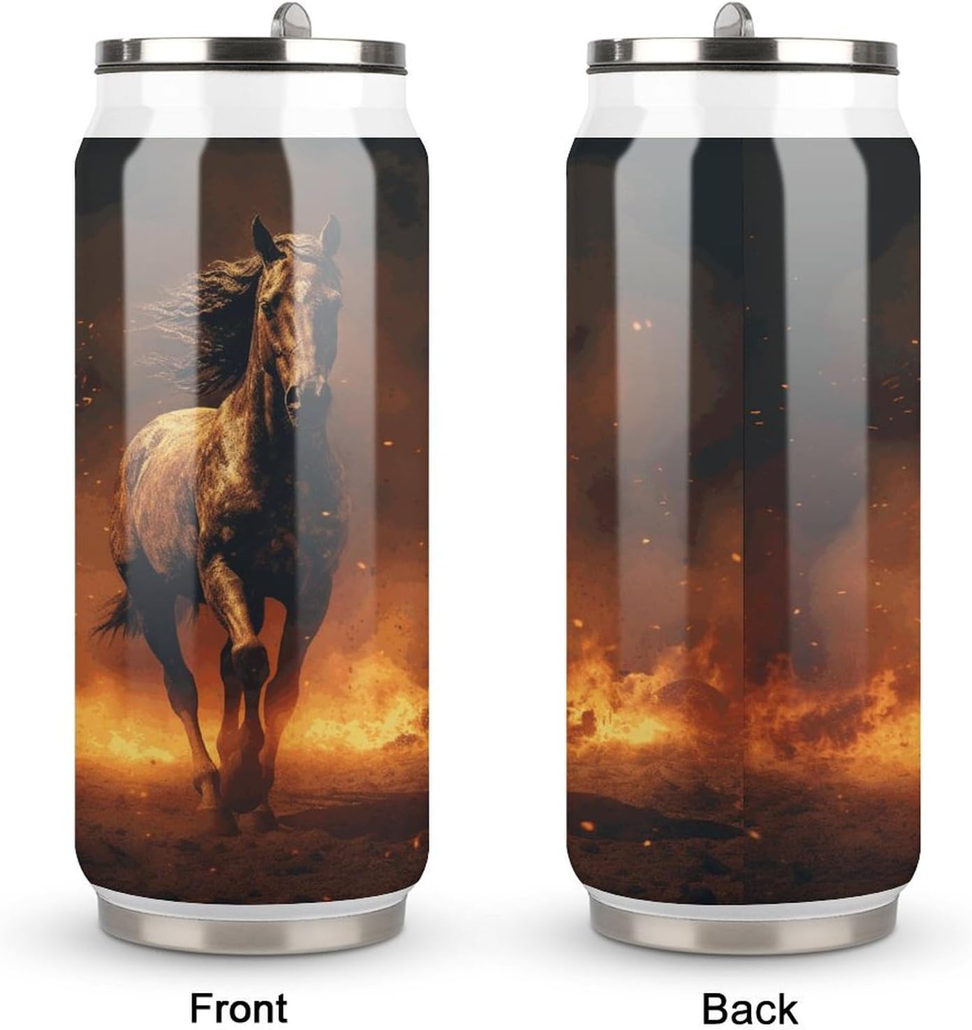 Stainless Steel Cups Flame Horse Printed Coke Cup Stainless Steel Insulated Cups with Lid And Straw