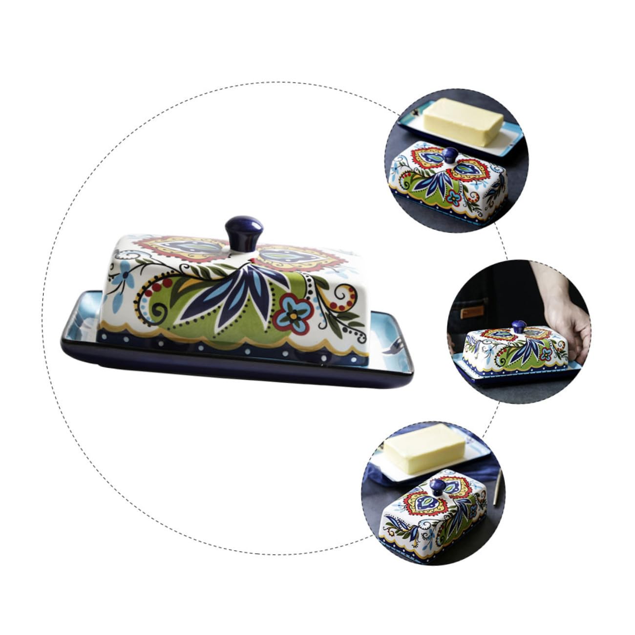 Beurrier en Céramique Rectangulaire Étroit Couvercle Vintage