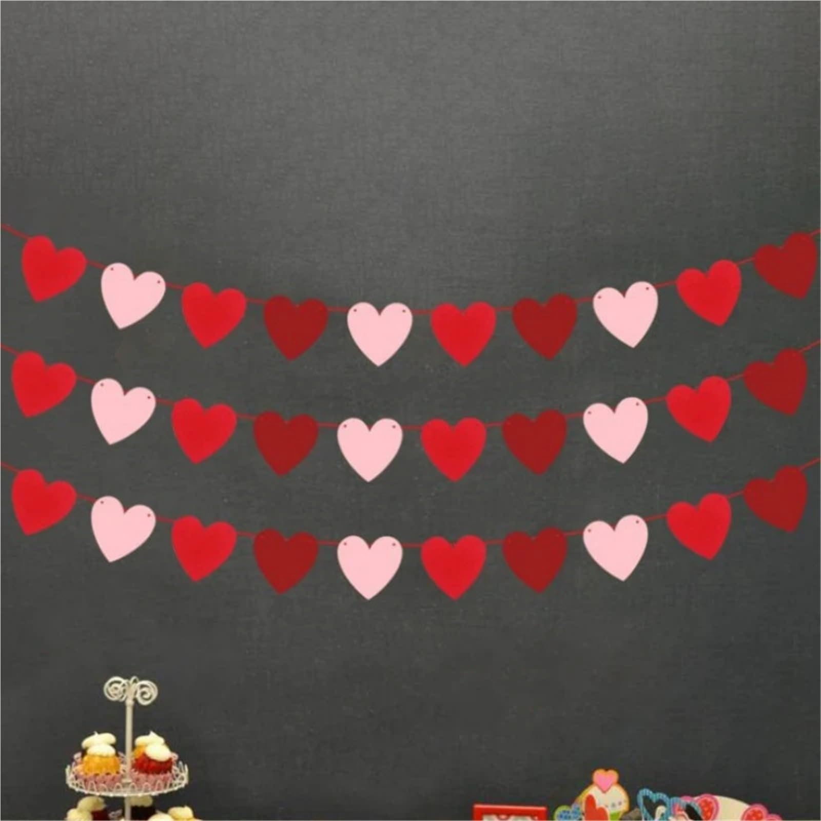 Corazón Decoraciones 10 Uds. Guirnalda de Fieltro de Corazones corazón Rojo Guirnalda de Hilo Colgante Suministros de decoración Fiesta de cumpleaños de Boda para Bodas，San Valentín(Pink)