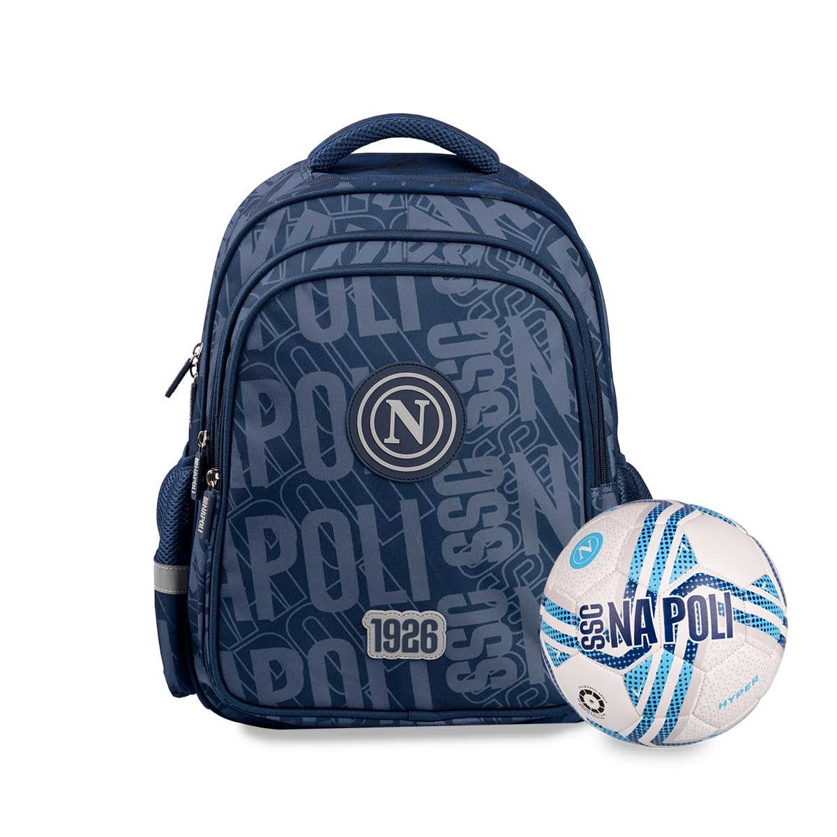 Colourbook Zaino Scuola Napoli Pallone Omaggio (Blu) | Quattro scomparti zip, Tasca interna computer, Spallacci imbottiti regolabili, Tessuto alta resistenza, Calcio originale
