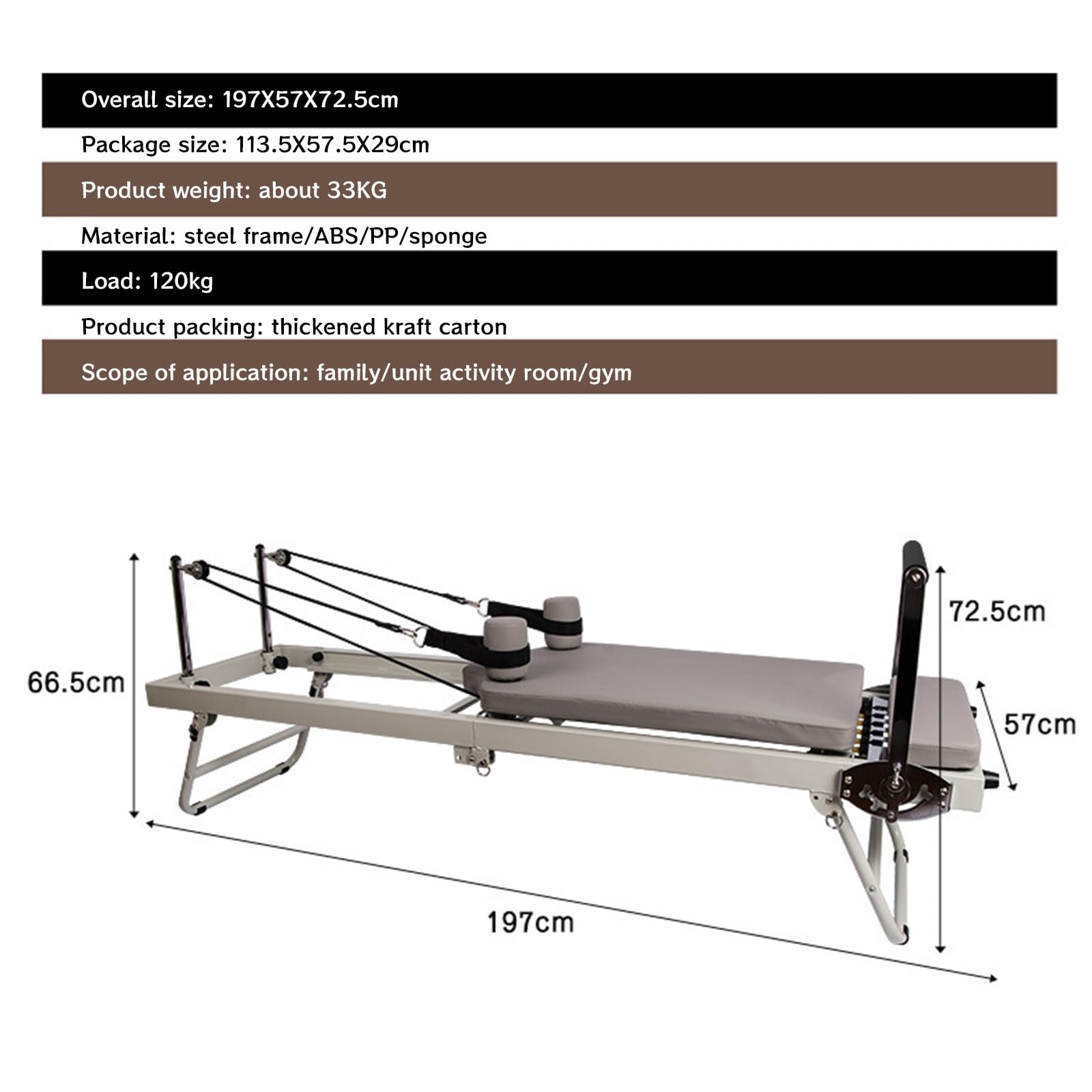 Pilates Reformer Machine Multipurpose Foldable Reformer Pilates Board Adjustable Intensity Pilates Bed Body Resistance Reformer
