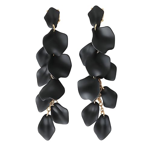 Miniatura 5 de Diadema anudada de perlas para mujer con pétalos de rosa largos, pendientes colgantes negros